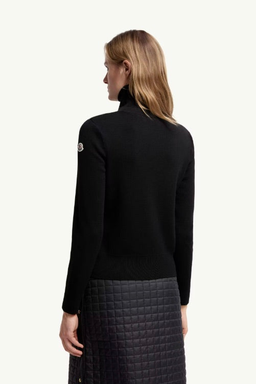 Padded Wool Zip-Up Cardigan Black