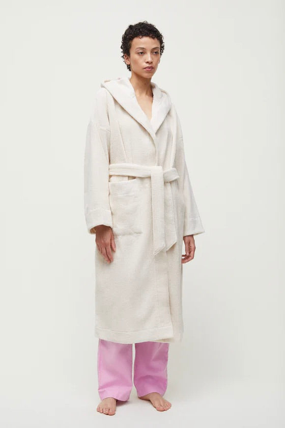 Hooded Bathrobe Terry Pure Ecru