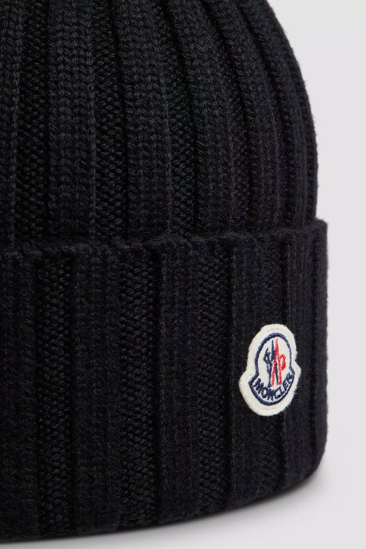 Wool Beanie Pom Pom Black