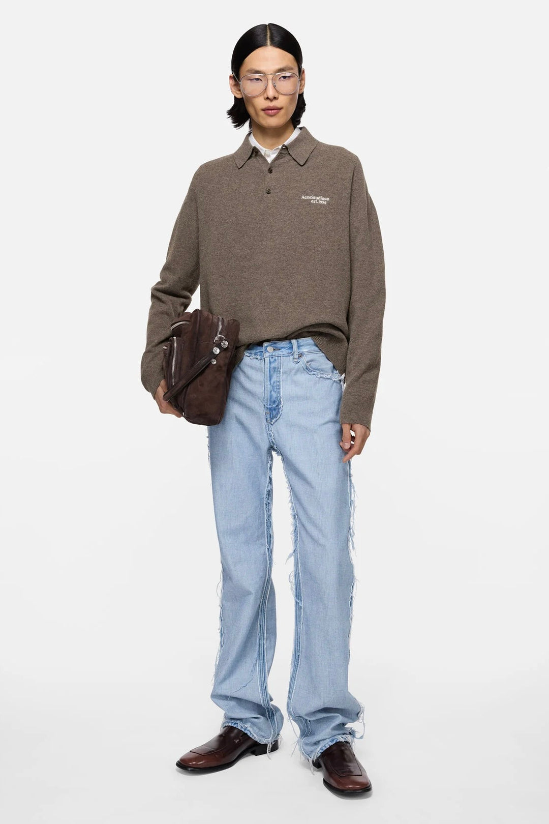 Wool Knit Polo Brown Melange