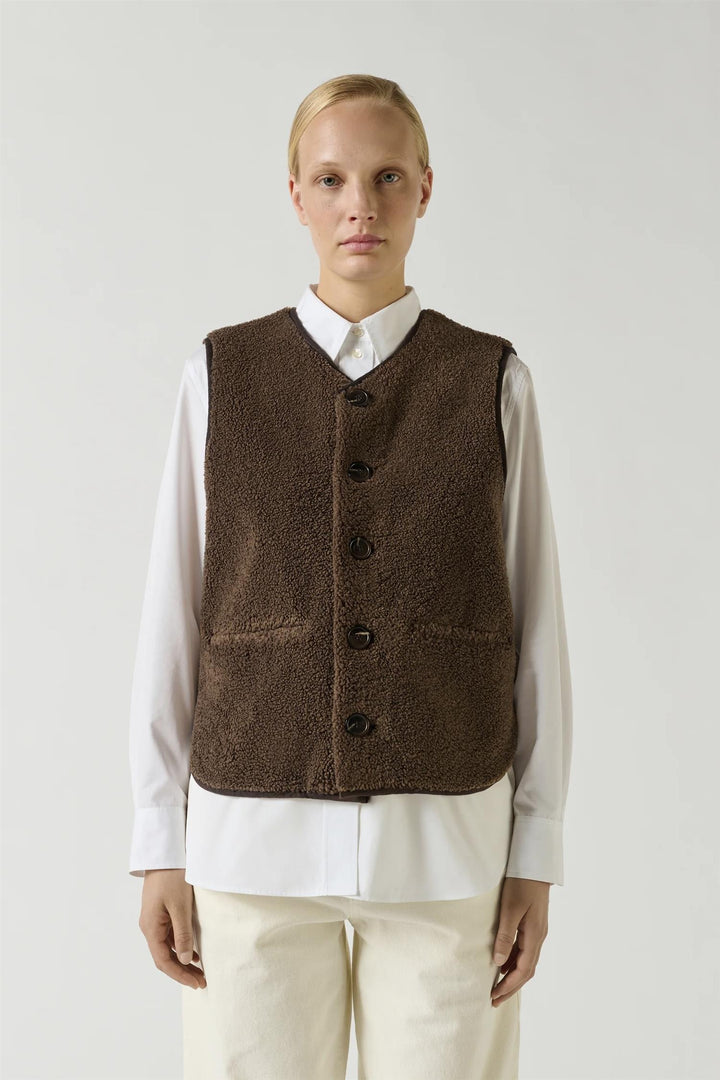 Fusil Waistcoat Faux Fur Marron
