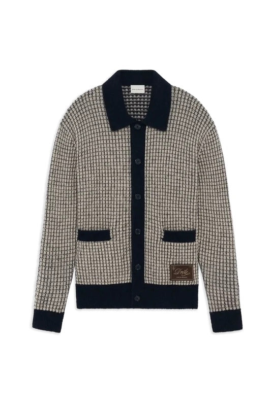 Waffle Knitwear Cardigan Drôle Patch Navy