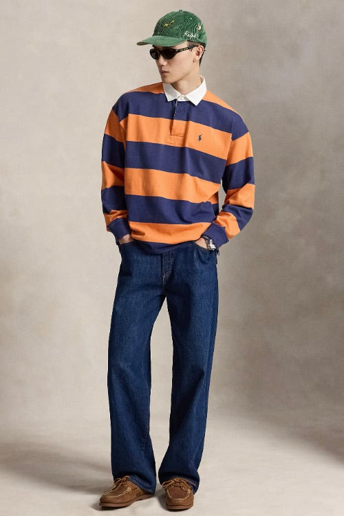Big Fit Striped Jersey Rugby Shirt Kona Orange/Dark Cobalt