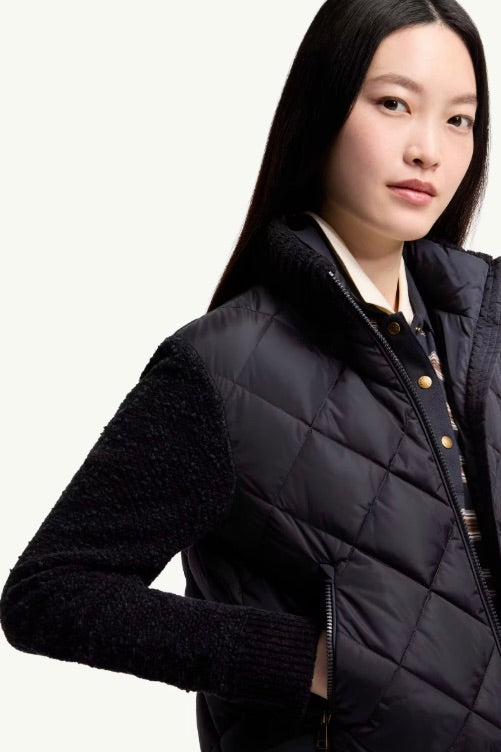 Cotton Blend Padded Zip-Up Cardigan Navy Blue
