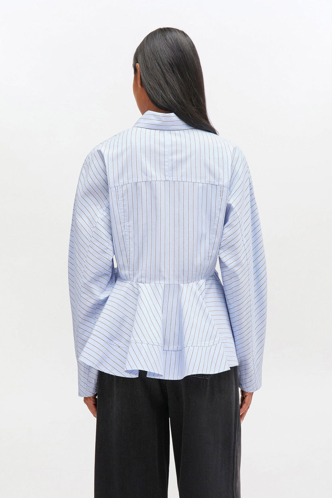 GANNI Stripe Cotton Peplum Shirt - Dale