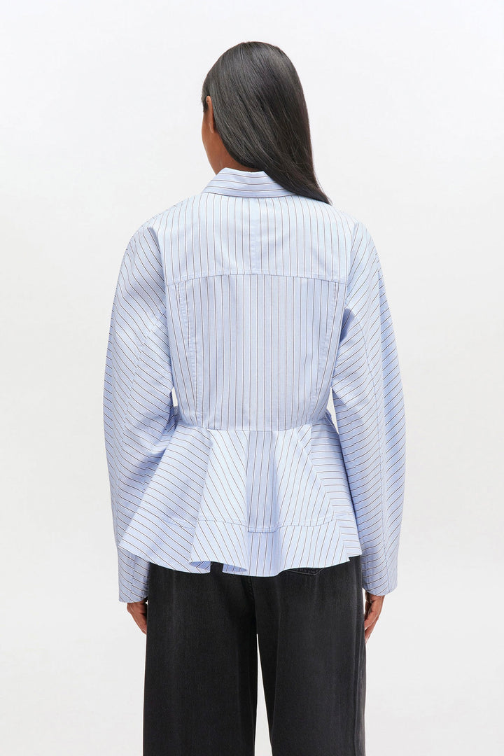 GANNI Stripe Cotton Peplum Shirt - Dale