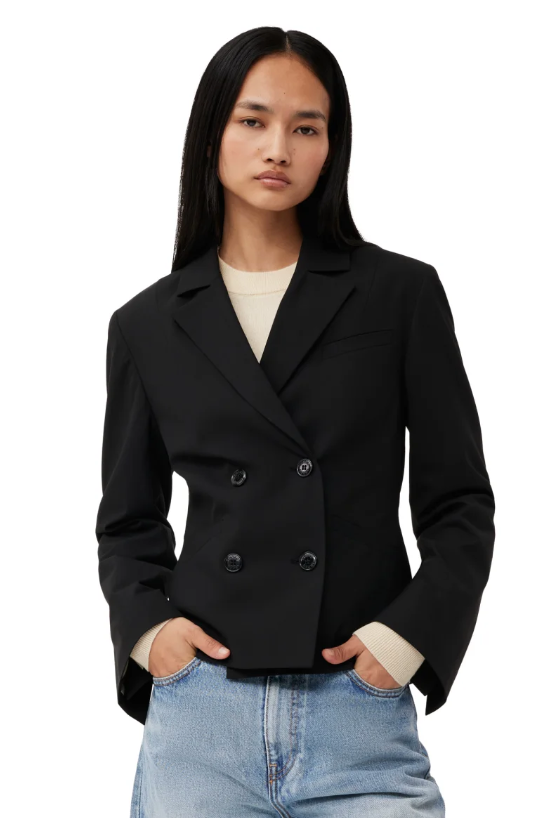 Drapey Melange Fitted Double Breasted Blazer