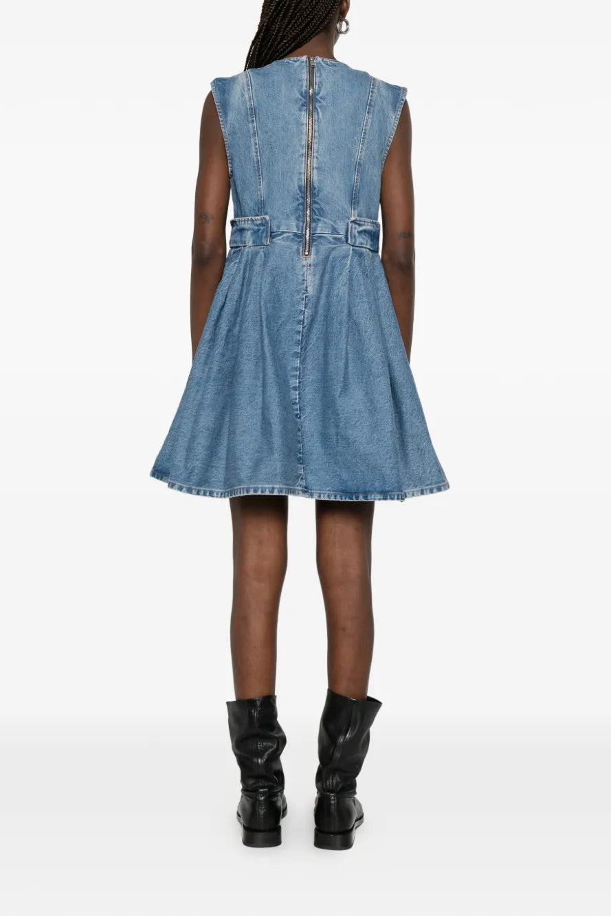 Flower Denim Puff Mini Dress