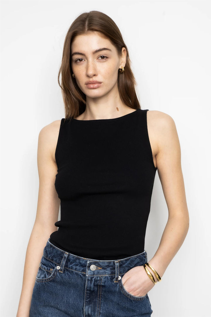 Peggy Rib Boatneck Top Black