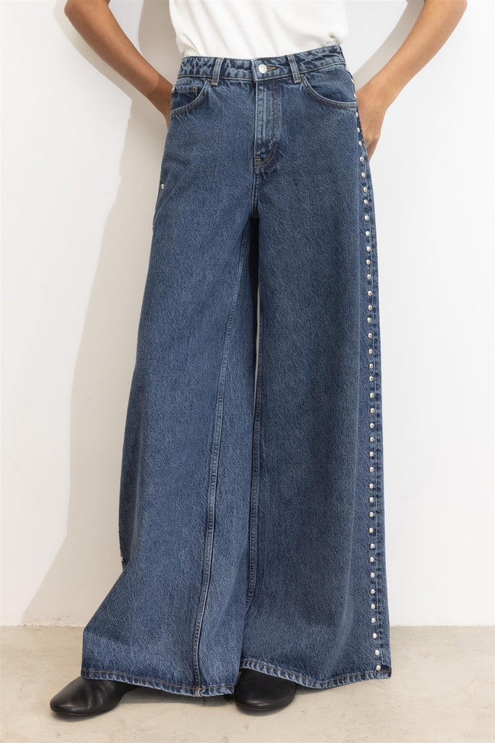 Bailey Studs Jeans Washed Dark Blue