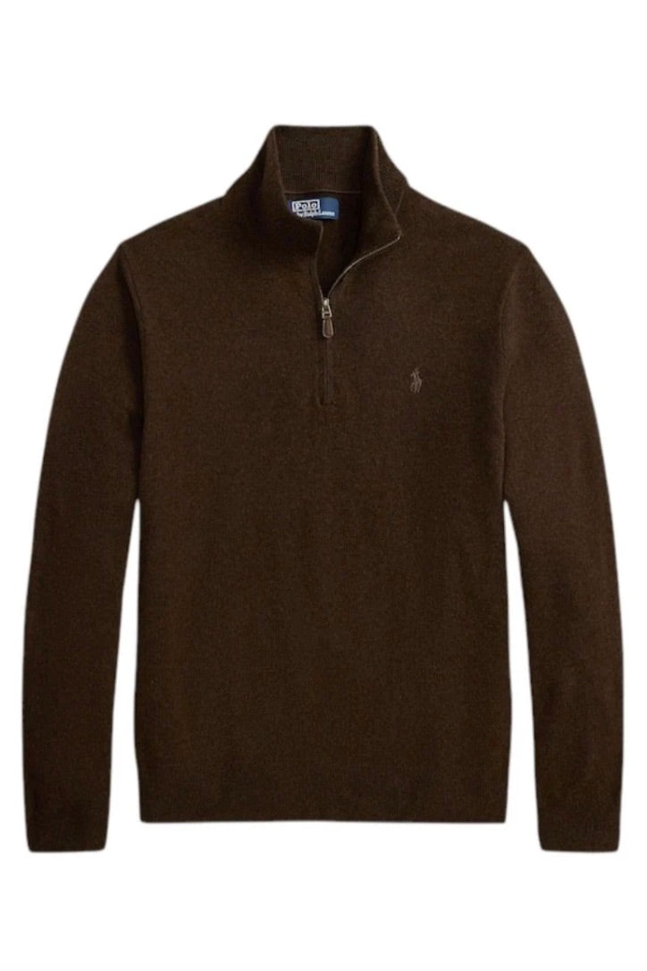 Wool Quarter-Zip Jumper Cinnamon Brown Heather