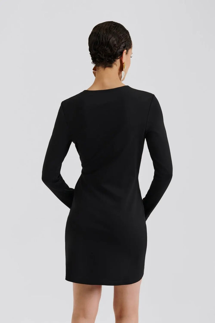 Mailey Jersey Brooch Mini Dress Black