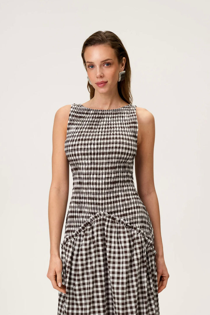 Madrid Dress Brown Gingham