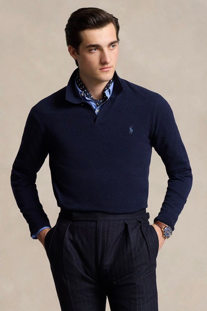 Wool Johnny-Collar Jumper Hunter Navy