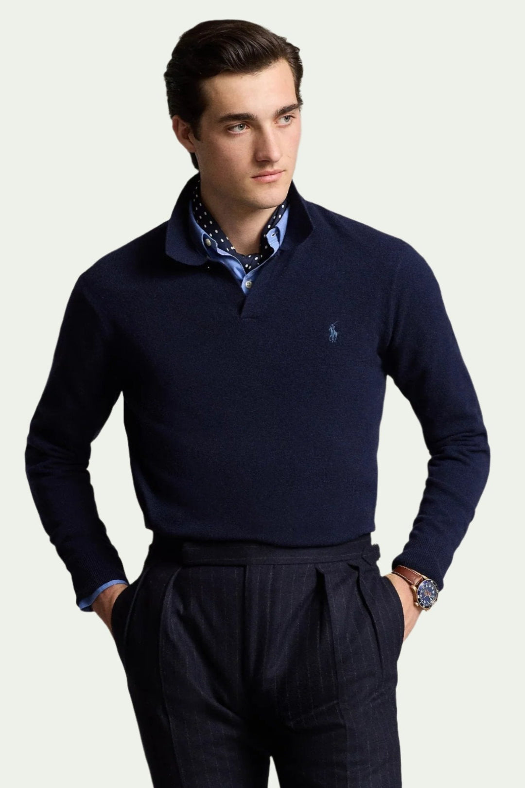 Wool Johnny-Collar Jumper Hunter Navy