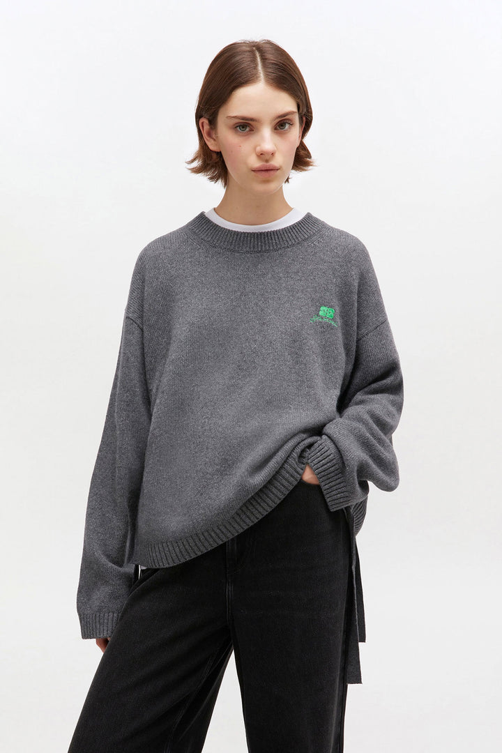 Future Wool Mix Oversized O-Neck Charcoal Grey