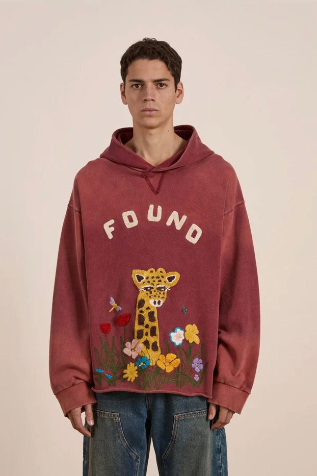 Embroidered Wildlife Hoodie Washed Berry