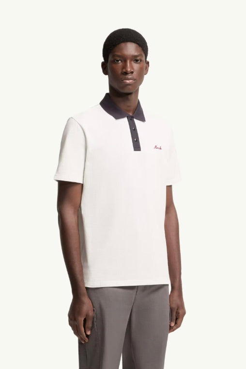 MONCLER Embroidered Logo Cotton Piquet Polo Shirt White - Dale
