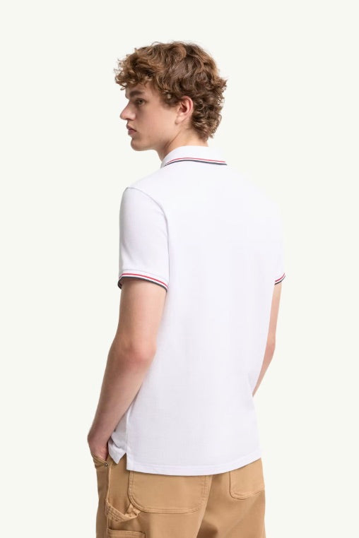 MONCLER Tricolour-Trimmed Cotton Piquet Polo Shirt Optical White - Dale
