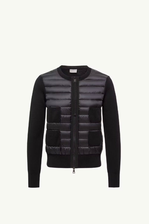 Padded Wool Zip-Up Cardigan Black