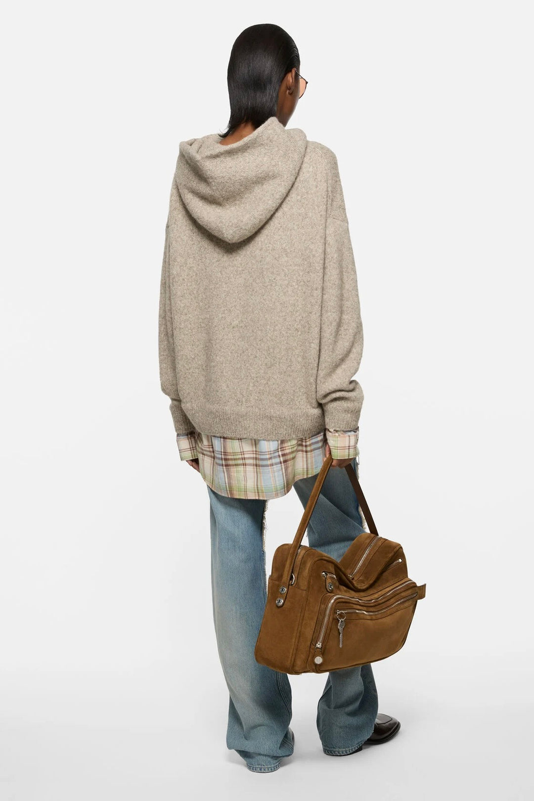 Layered Knit Hoodie Medium Beige