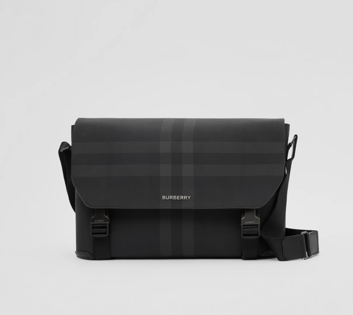 Charcoal Check and Leather Large Messenger Bag