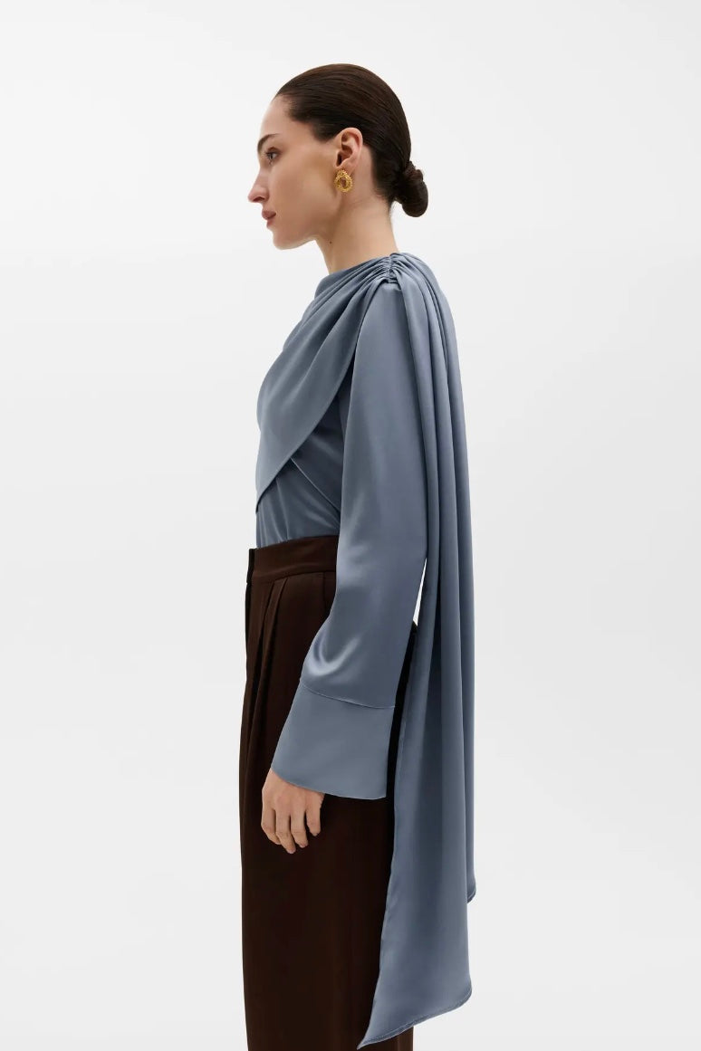 Melandy Draped Cape Blouse Steel Blue