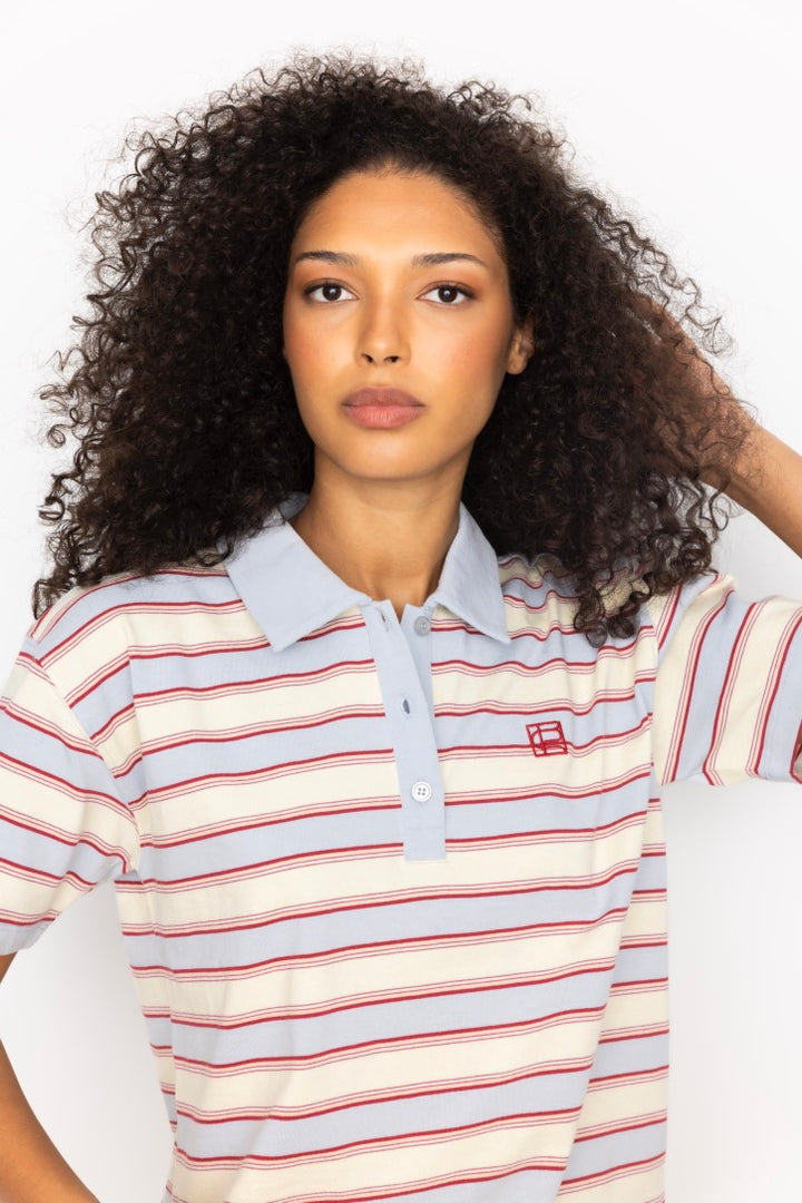 Evelyn Polo Tee Ocean Stripe