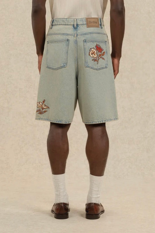 Short Jean Dusty Brodé Fleurs