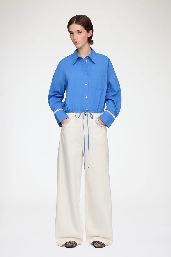 Stretch Cotton Cropped Bowling Shirt Marina