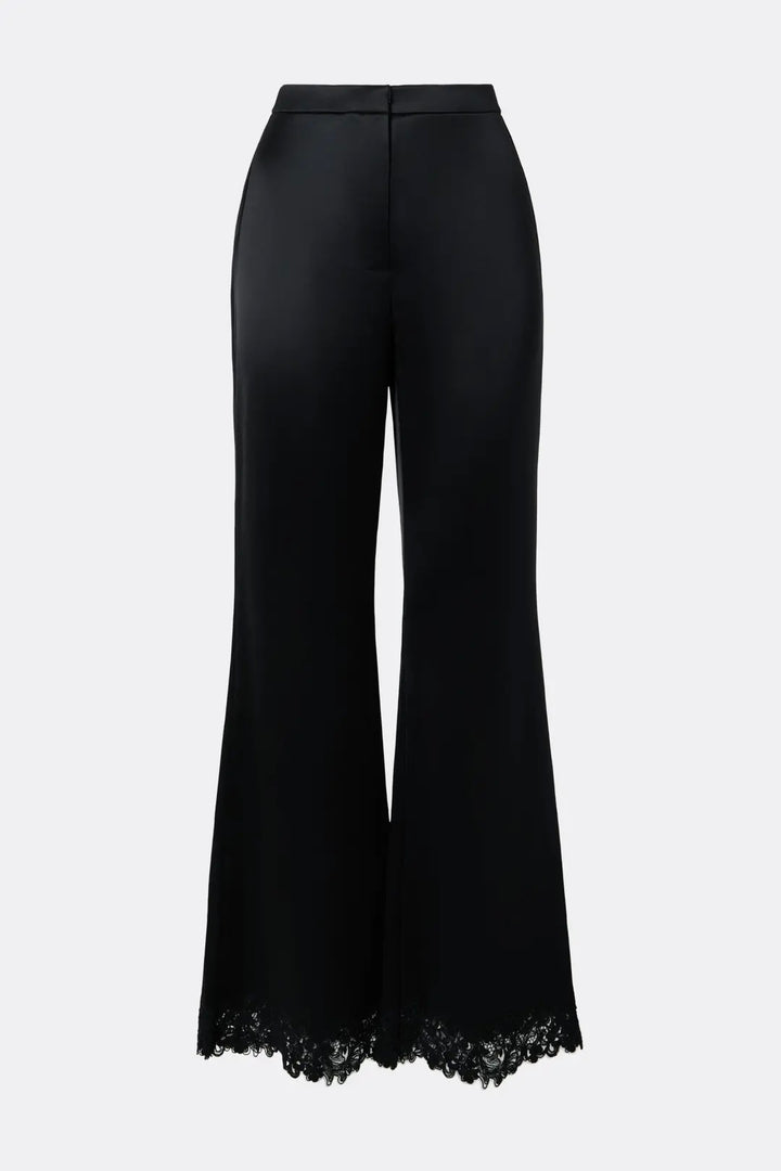 Marine Satin Lace Hem Trousers Black