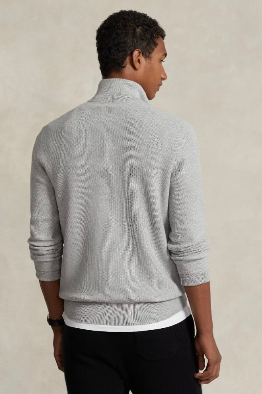 Mesh-Knit Cotton Quarter-Zip Jumper Andover Heather