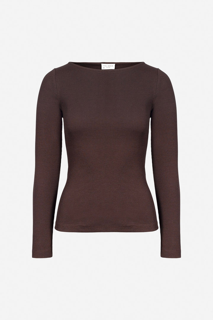 Petronella Rib Boatneck Dark Brown