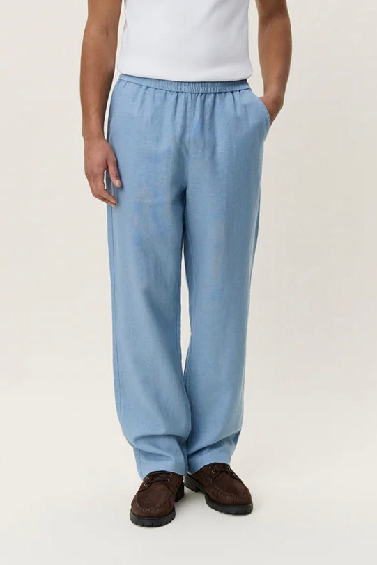 Linen Casual Pants Faded Denim Blue