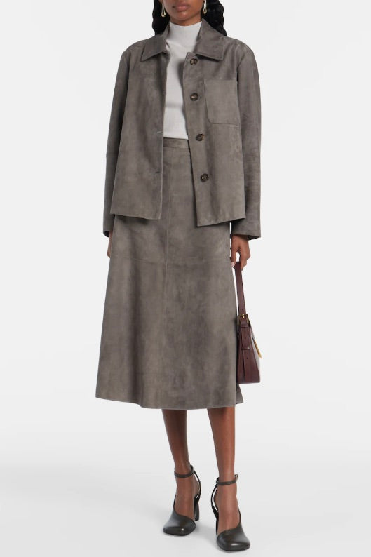 Cipria Flared Suede Skirt