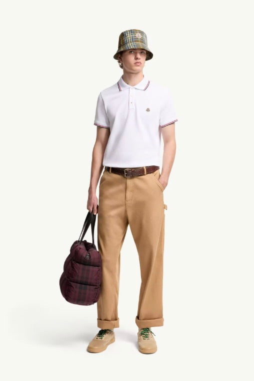 MONCLER Tricolour-Trimmed Cotton Piquet Polo Shirt Optical White - Dale