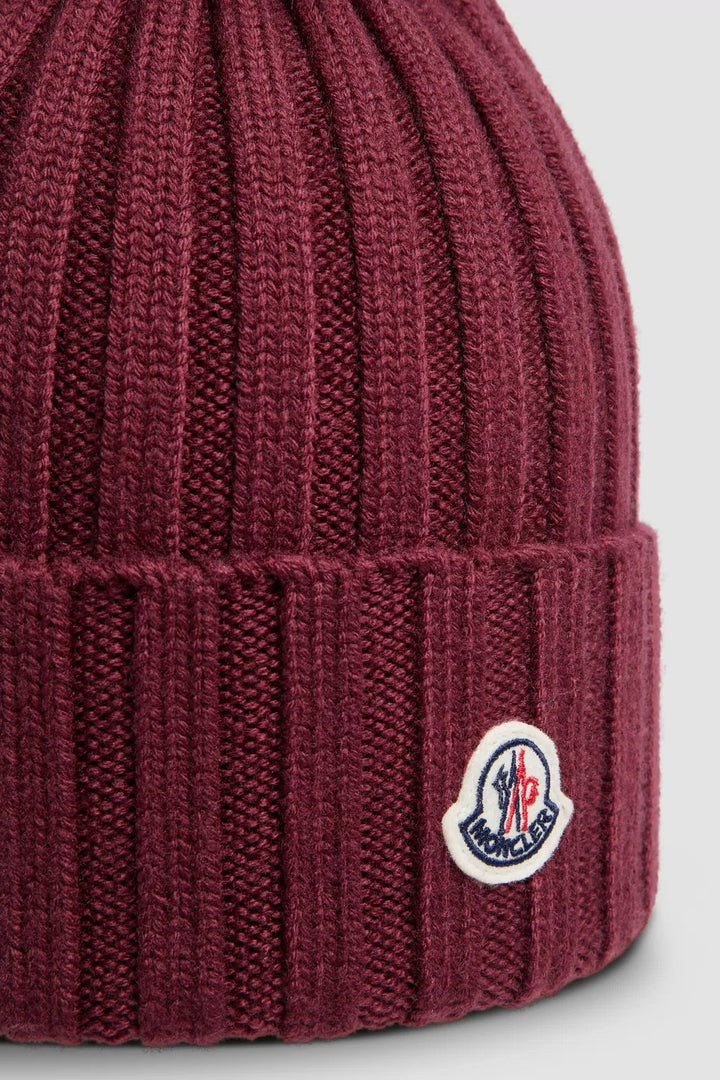 Wool Beanie Pom Pom Burgundy