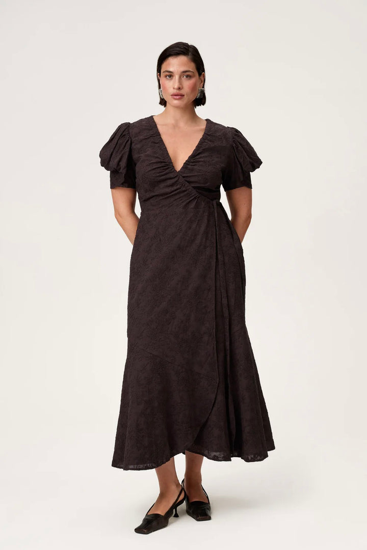Ferrone Midi Dress Brown Embroidery