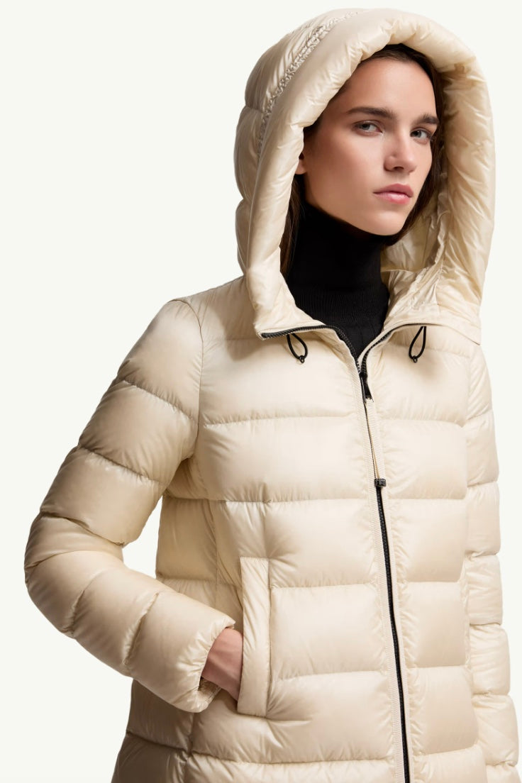 Suyenne Hooded Mid-Length Down Jacket Light Beige