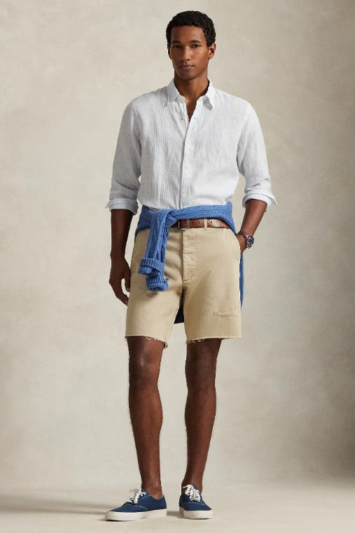 Custom Fit Striped Linen Shirt White/Blue