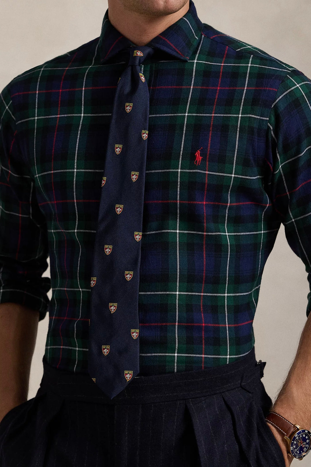 Custom Fit Plaid Twill Shirt Evergreen/Red