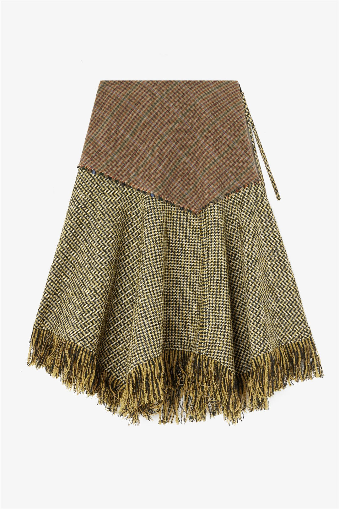 Woolen Check Patchwork Long Skirt