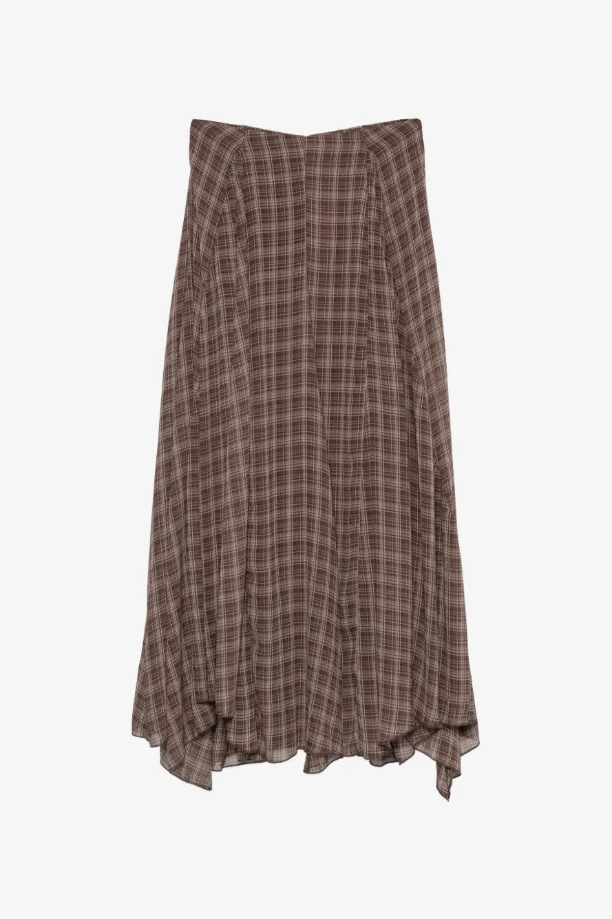 Asymmetric Checked Maxi Skirt Marrone