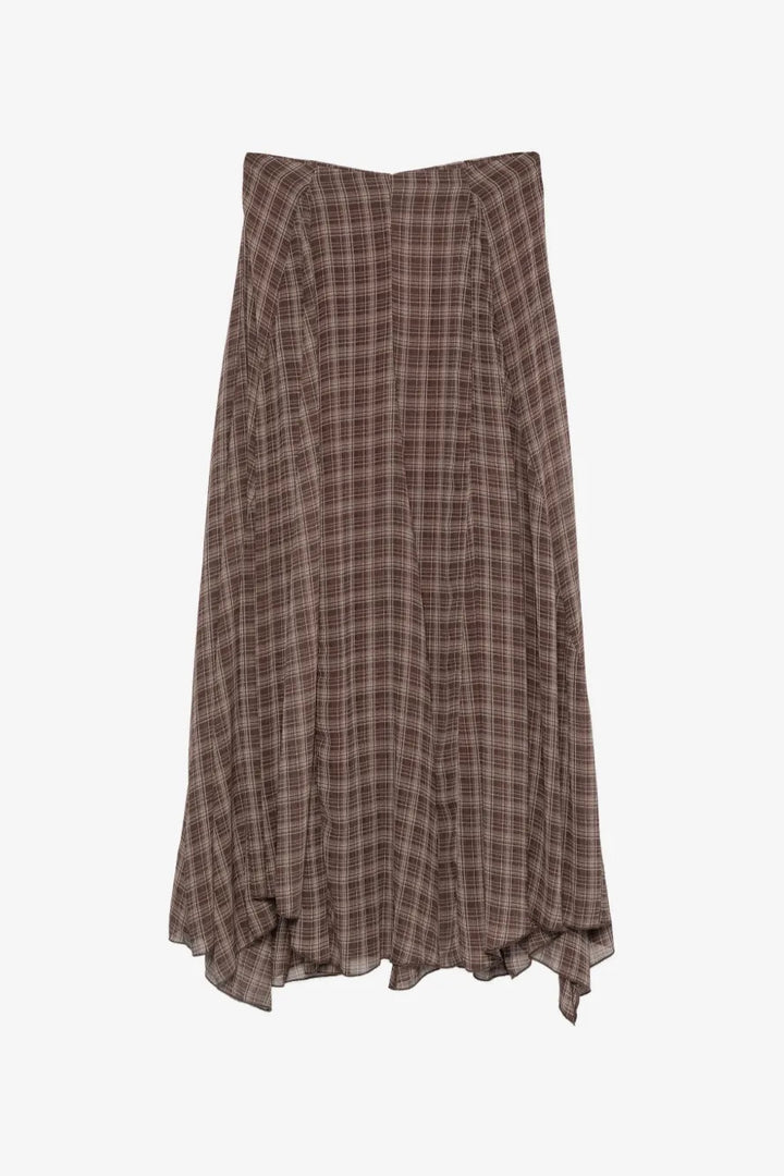 Asymmetric Checked Maxi Skirt Marrone