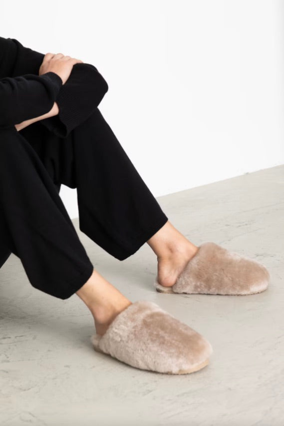 Cozy Slippers Taupe Herringbone