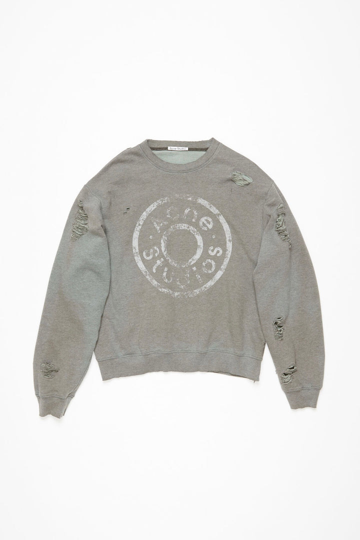 Sweater Logo Print Distressed Moss Green