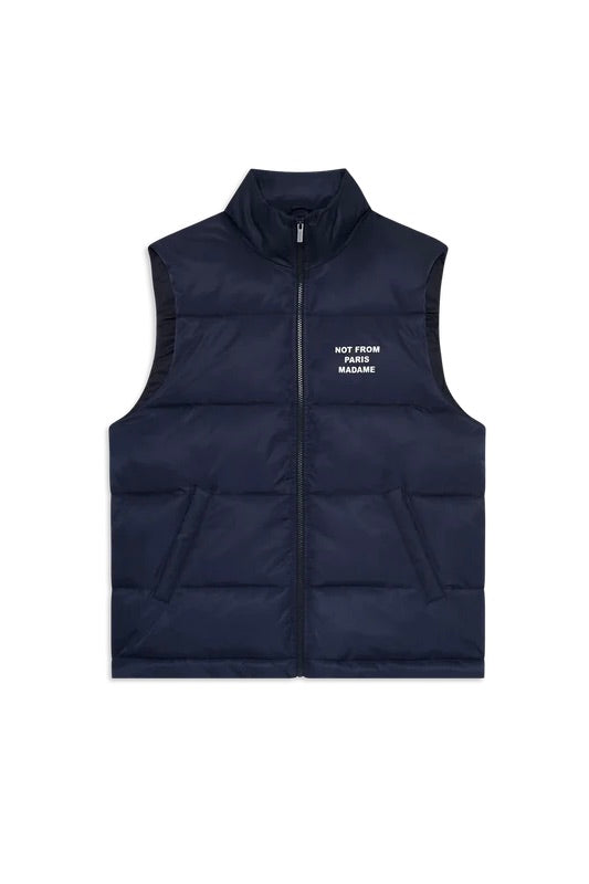 Slogan Sleeveless Down Vest Navy