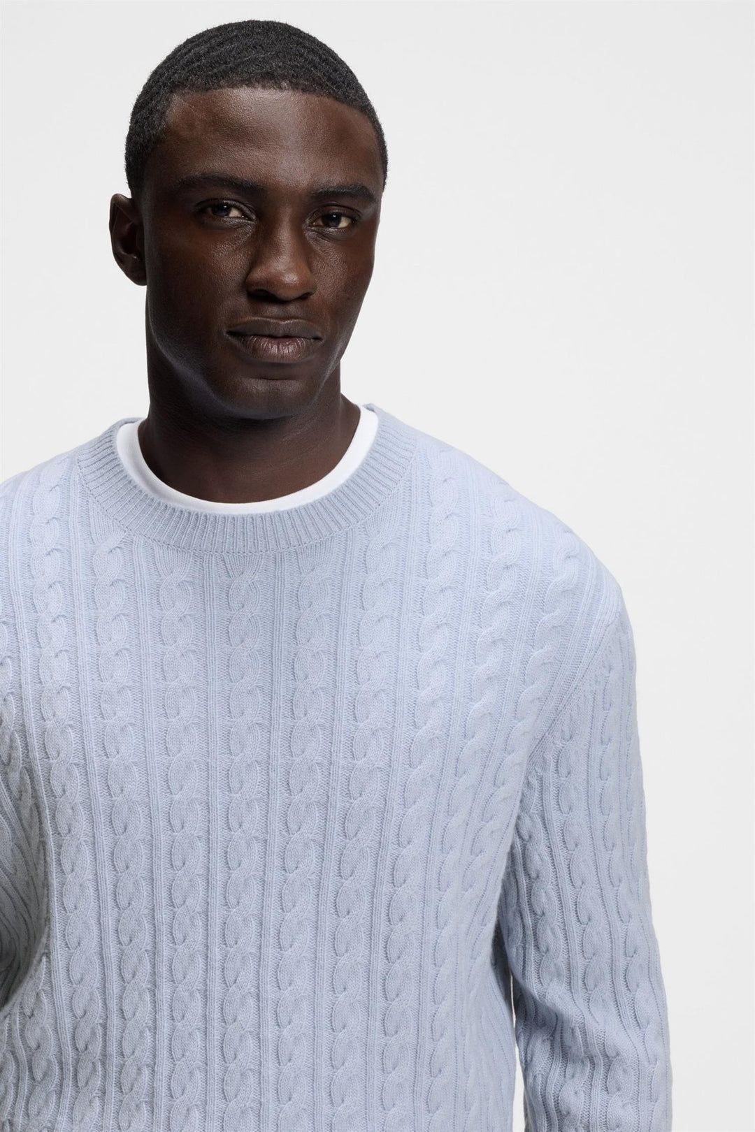 H-Furlan Cable-Knit Sweater Open Blue