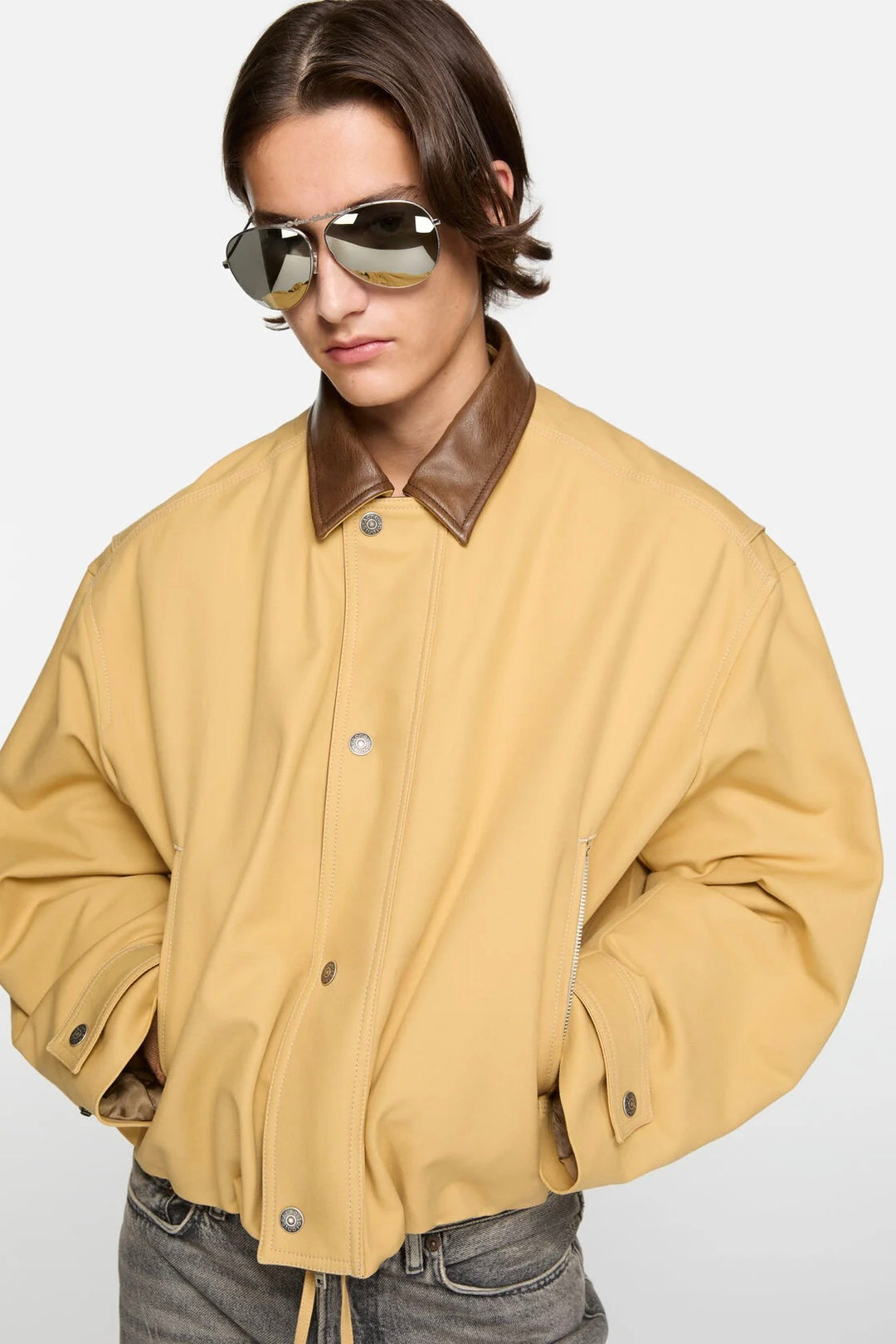 Twill Bomber Jacket Sand Beige