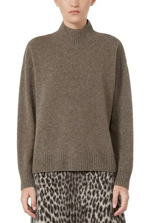 Knitted High Neck Yak Sweater Beige